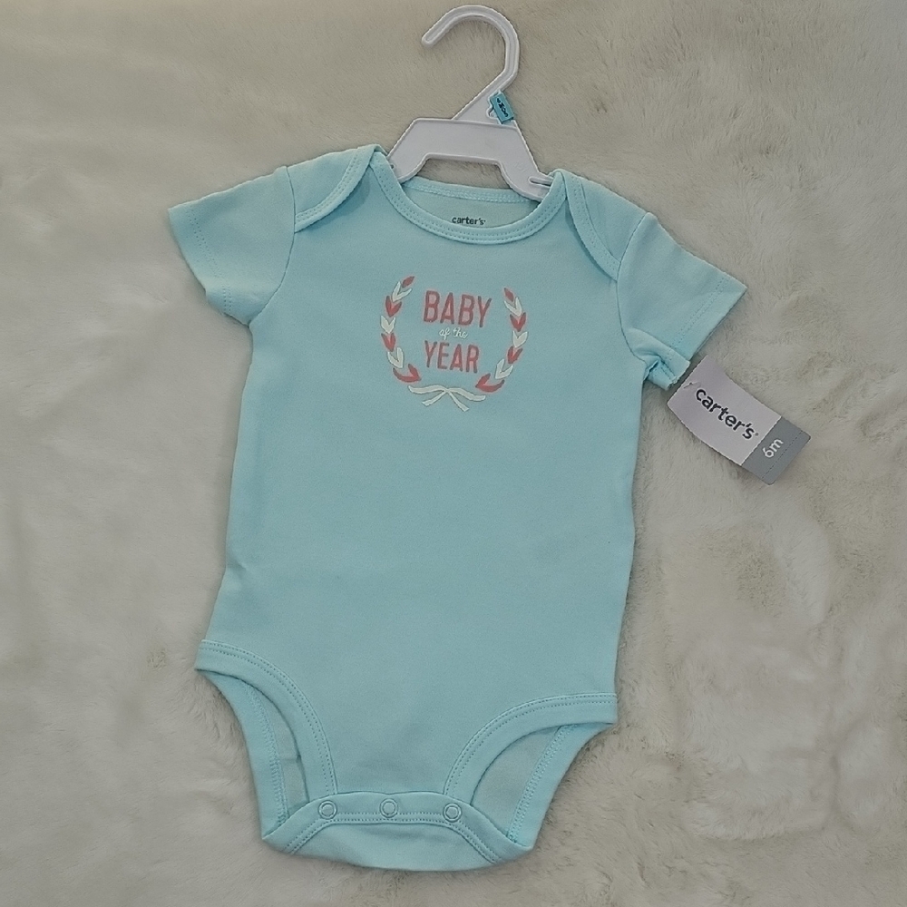 Carter's-Light Blue "Baby of The Year" onesie 6months